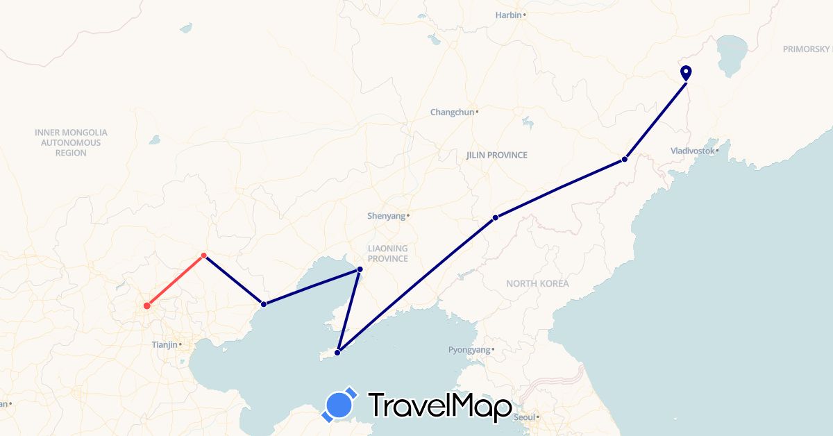 TravelMap itinerary: driving, hiking in China (Asia)